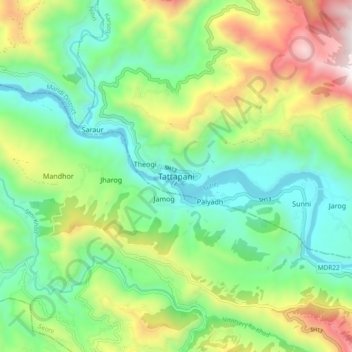 Mapa topográfico Tattapani, altitud, relieve