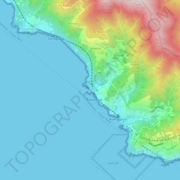 Mapa topográfico Manarola, altitud, relieve