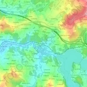 Mapa topográfico Balastreira, altitud, relieve