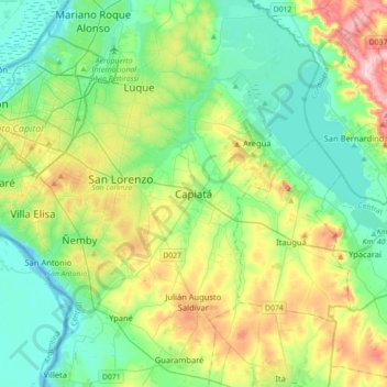 Mapa topográfico Capiatá, altitud, relieve