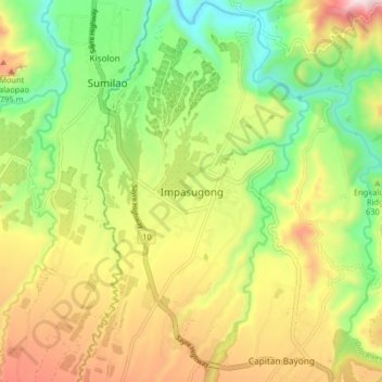 Mapa topográfico Impasugong, altitud, relieve