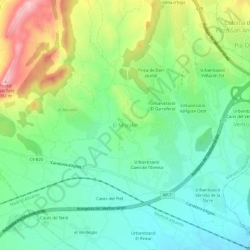 Mapa topográfico El Moralet, altitud, relieve