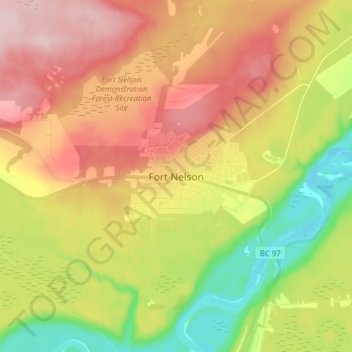 Mapa topográfico Fort Nelson, altitud, relieve