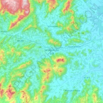 Mapa topográfico Jaraguá do Sul, altitud, relieve
