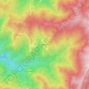 Mapa topográfico Wakka, altitud, relieve