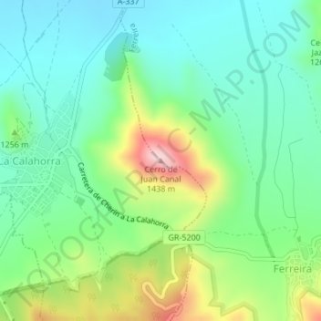 Mapa topográfico Cerro de Juan Canal, altitud, relieve
