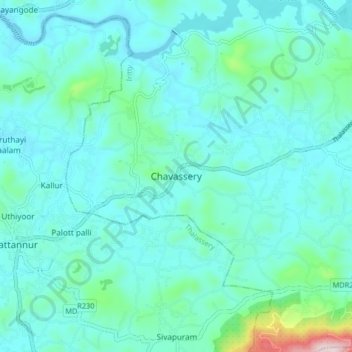 Mapa topográfico Chavassery, altitud, relieve