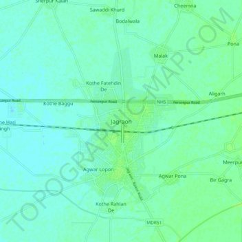 Mapa topográfico Jagraon, altitud, relieve