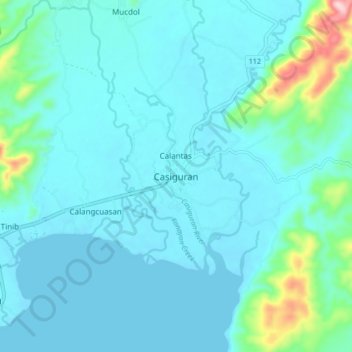 Mapa topográfico Casiguran, altitud, relieve
