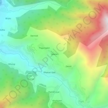 Mapa topográfico Gwana, altitud, relieve