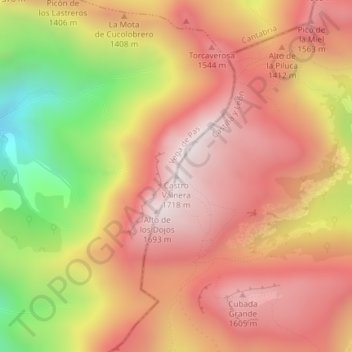 Mapa topográfico Castro Valnera, altitud, relieve