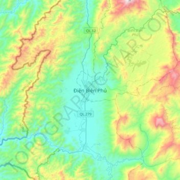Mapa topográfico ĐBP, altitud, relieve