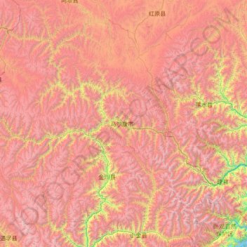 Mapa topográfico 阿坝州, altitud, relieve