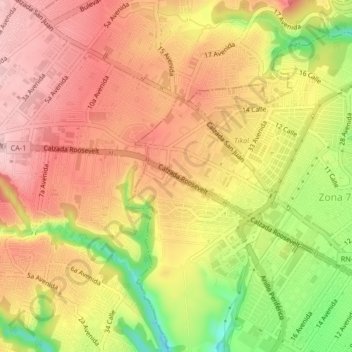 Mapa topográfico KM. 12, altitud, relieve