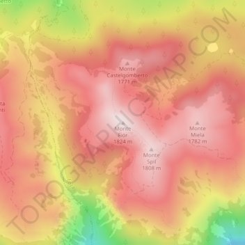 Mapa topográfico Monte Fior, altitud, relieve