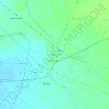 Mapa topográfico Mansarovar, altitud, relieve