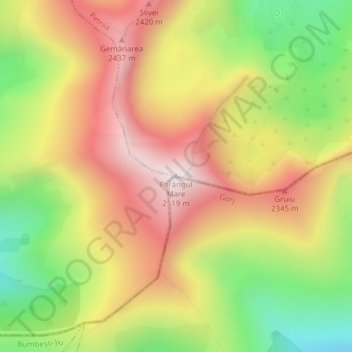 Mapa topográfico Parângul Mare, altitud, relieve