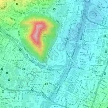Mapa topográfico Universidad Nacional, altitud, relieve