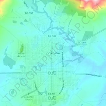 Mapa topográfico Goianésia, altitud, relieve