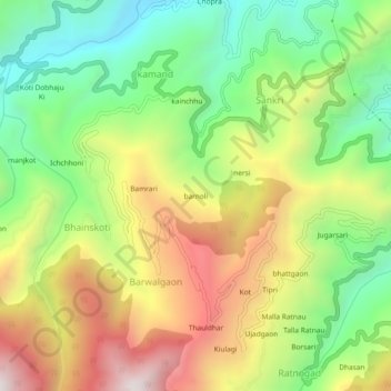 Mapa topográfico barnoli, altitud, relieve