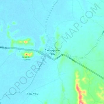 Mapa topográfico Ciénaga de Oro, altitud, relieve