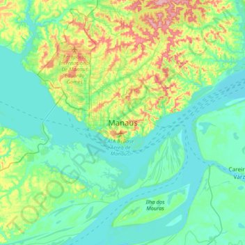 Mapa topográfico Manaos, altitud, relieve