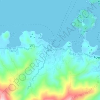Mapa topográfico Balatero, altitud, relieve
