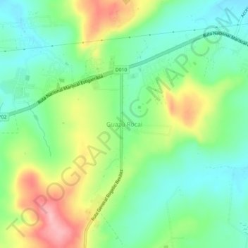 Mapa topográfico Guazú Rocai, altitud, relieve