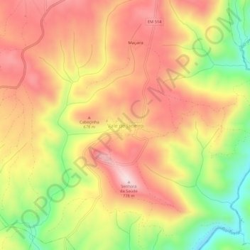 Mapa topográfico Vale de Janeiro, altitud, relieve