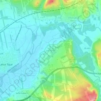 Mapa topográfico Las Torres, altitud, relieve