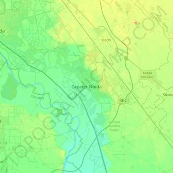 Mapa topográfico Greater Noida, altitud, relieve