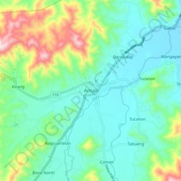 Mapa topográfico Aritao, altitud, relieve