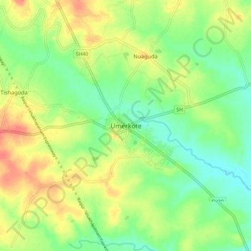 Mapa topográfico Umerkote, altitud, relieve
