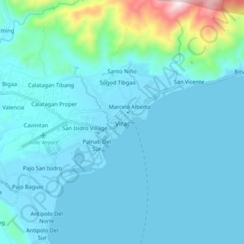 Mapa topográfico Virac, altitud, relieve