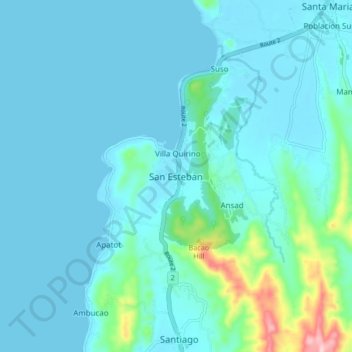 Mapa topográfico San Esteban, altitud, relieve