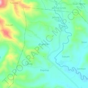 Mapa topográfico Alupidian, altitud, relieve
