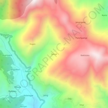 Mapa topográfico Sartali, altitud, relieve