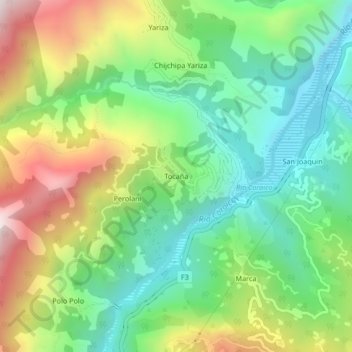 Mapa topográfico Tocaña, altitud, relieve