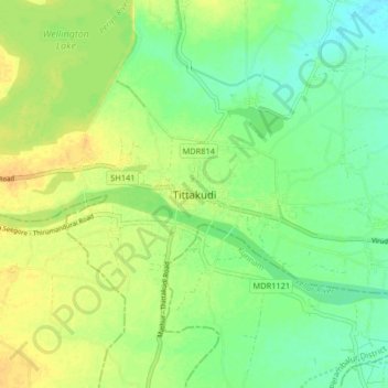Mapa topográfico Tittakudi, altitud, relieve