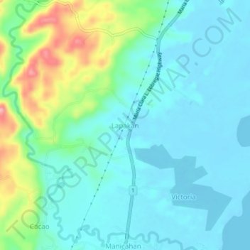 Mapa topográfico Lapakan, altitud, relieve