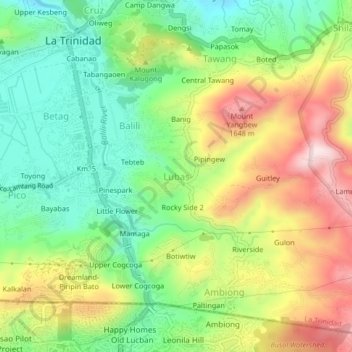 Mapa topográfico Lubas, altitud, relieve