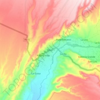 Mapa topográfico Vitor, altitud, relieve