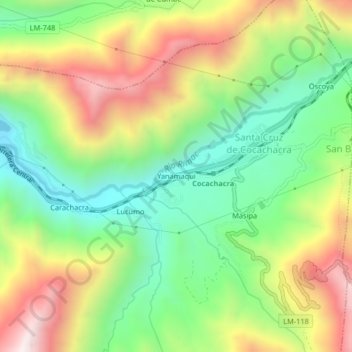 Mapa topográfico Yanamaqui, altitud, relieve