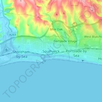 Mapa topográfico Southwick, altitud, relieve
