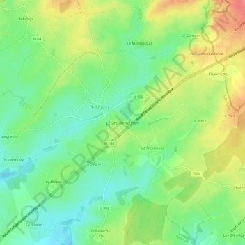 Mapa topográfico L'Étang de Nouhant, altitud, relieve
