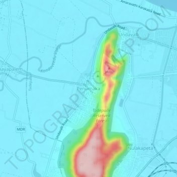 Mapa topográfico Penumaka, altitud, relieve