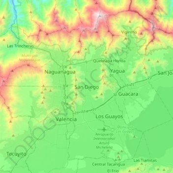 Mapa topográfico San Diego, altitud, relieve