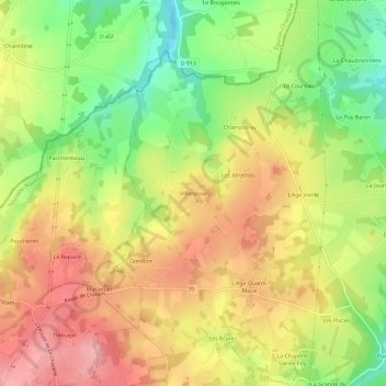 Mapa topográfico Villeneuve, altitud, relieve