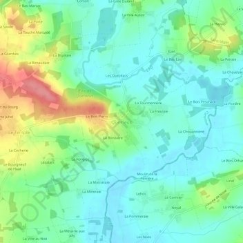 Mapa topográfico Quelneuc, altitud, relieve