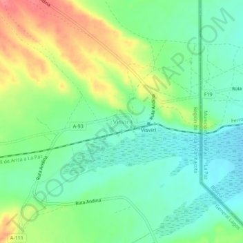 Mapa topográfico Visviri, altitud, relieve